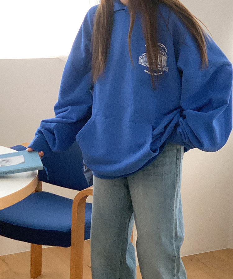 プリントオーバーフィットフードT BLUE