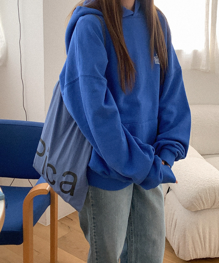 プリントオーバーフィットフードT BLUE