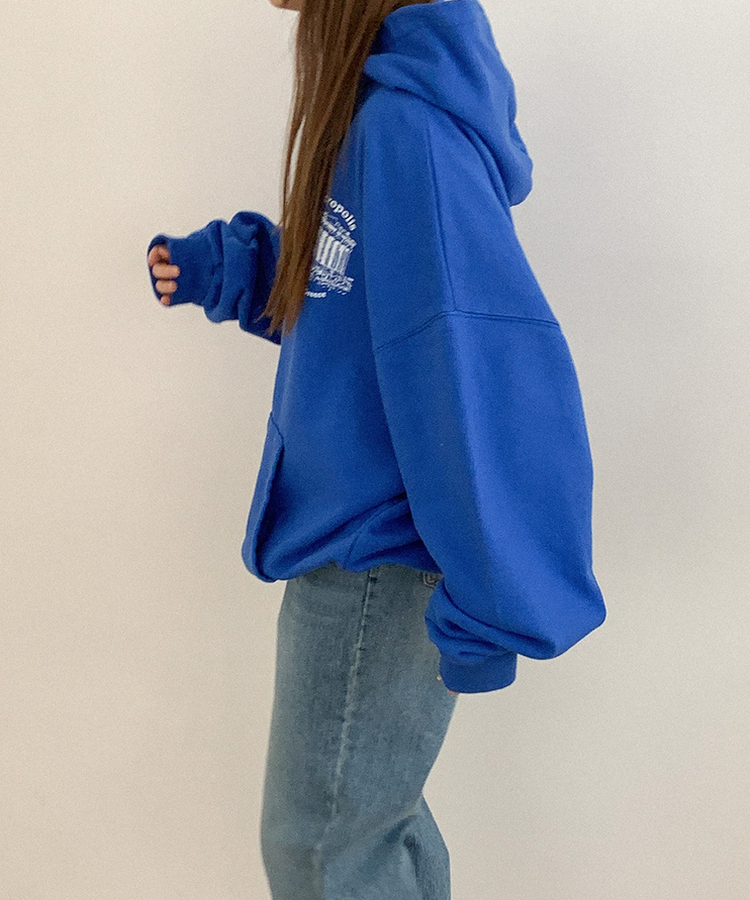 プリントオーバーフィットフードT BLUE