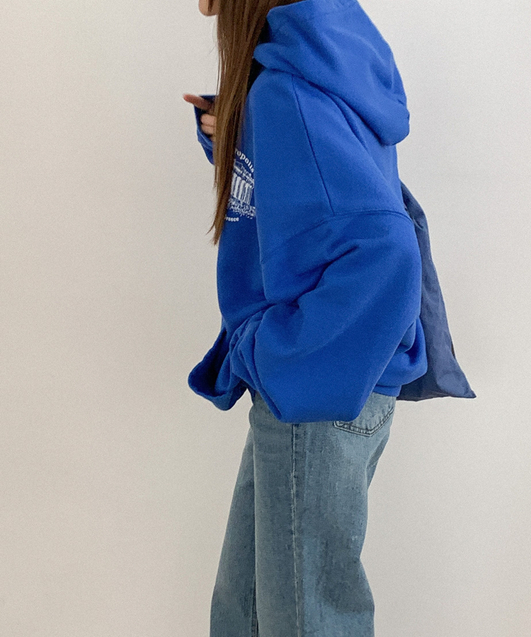 プリントオーバーフィットフードT BLUE