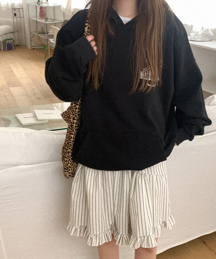 プリントオーバーフィットフードT BLACK