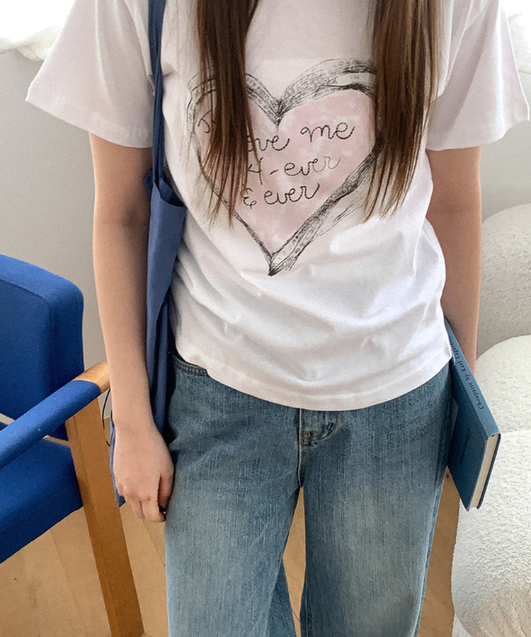 コットンプリント半袖Tシャツ IVORY