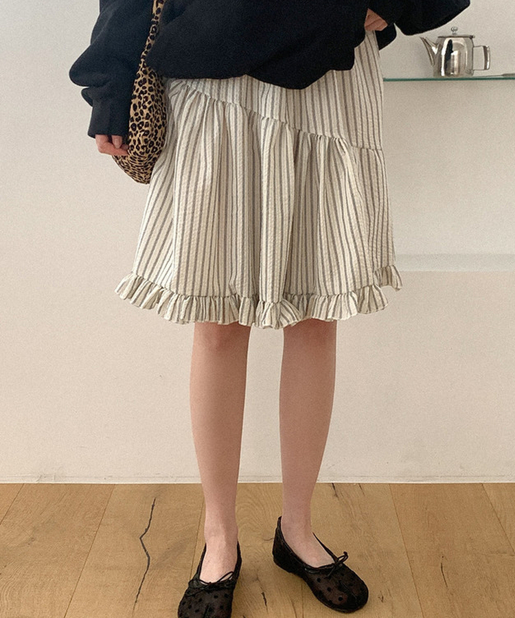 ストライプフリルミディスカート IVORY
