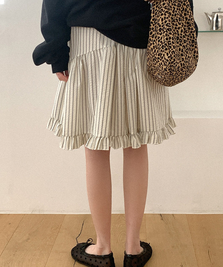 ストライプフリルミディスカート IVORY