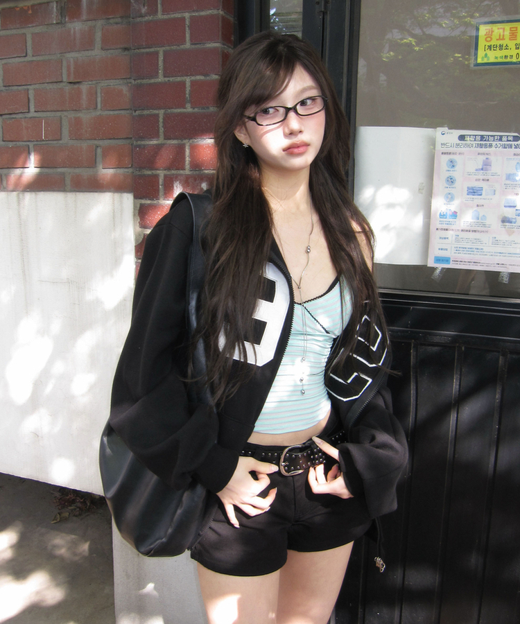 ナンバープリントフードジップアップ BLACK