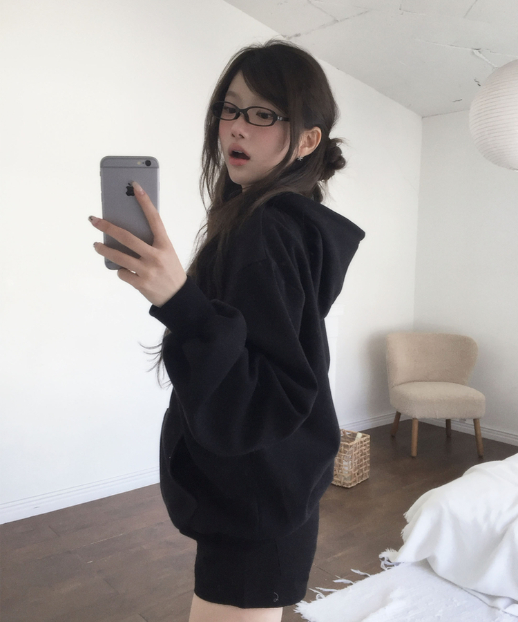 ナンバープリントフードジップアップ BLACK