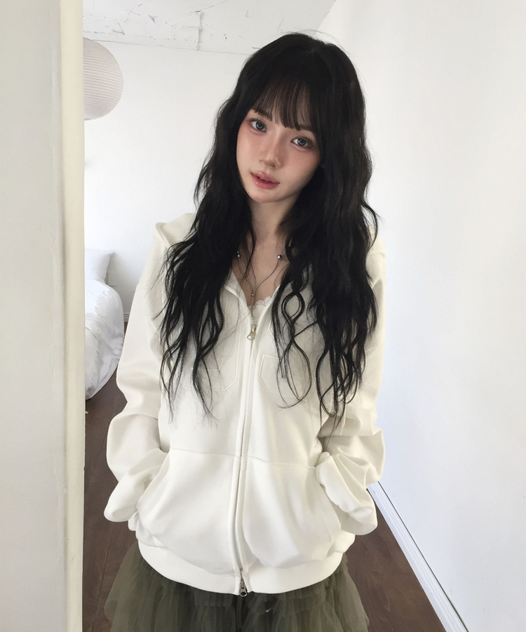 ナンバープリントフードジップアップ WHITE