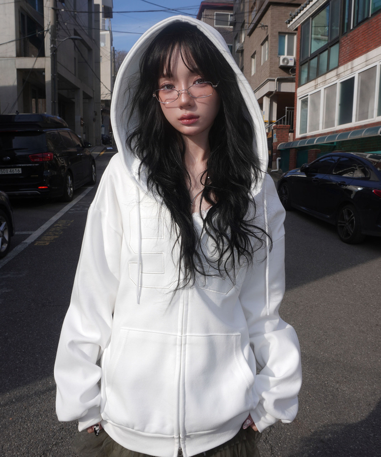 ナンバープリントフードジップアップ WHITE