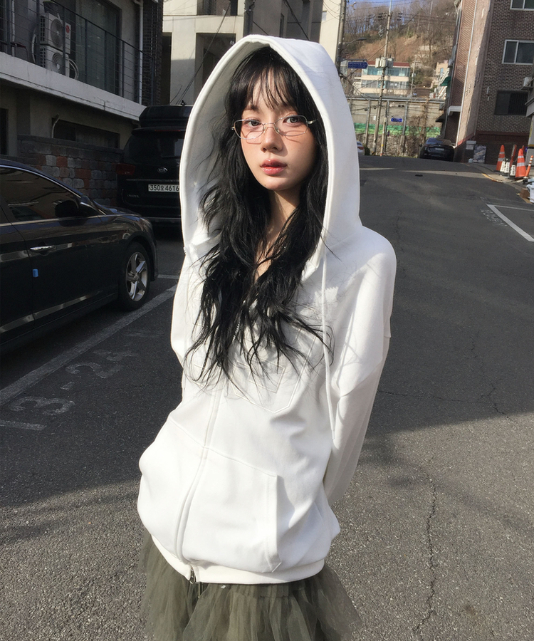 ナンバープリントフードジップアップ WHITE