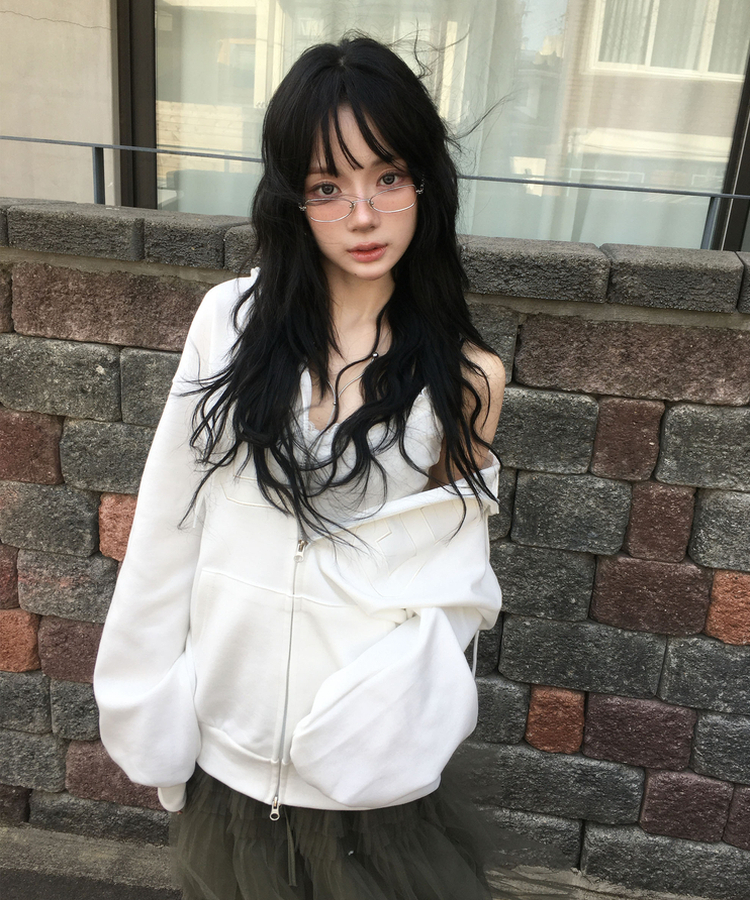 ナンバープリントフードジップアップ WHITE