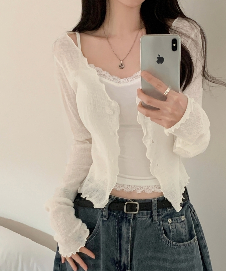 フリルシースルーニットカーディガン IVORY