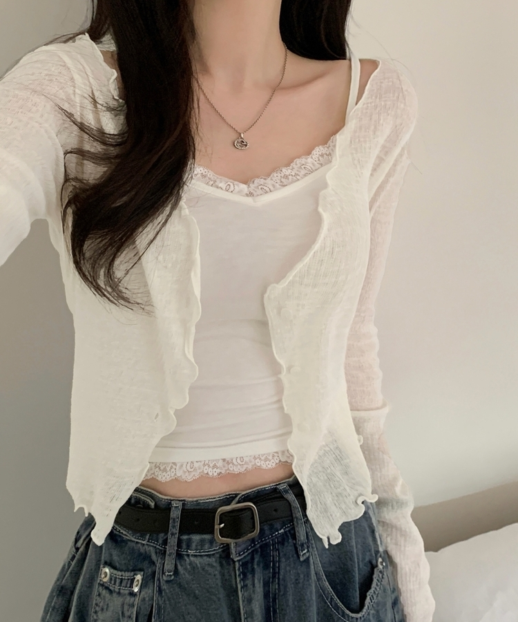 フリルシースルーニットカーディガン IVORY