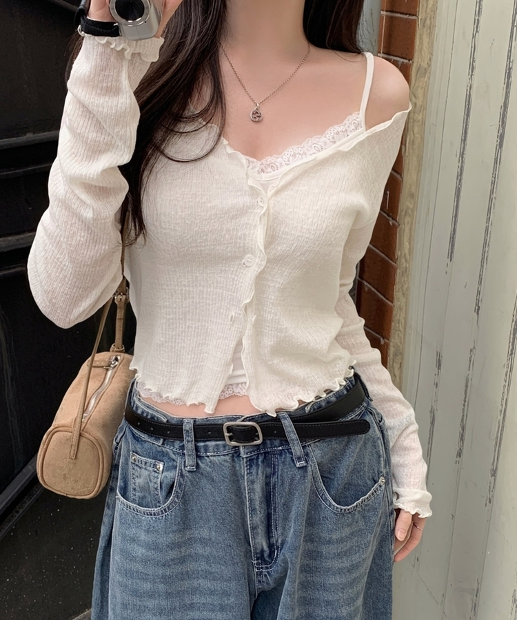 フリルシースルーニットカーディガン IVORY