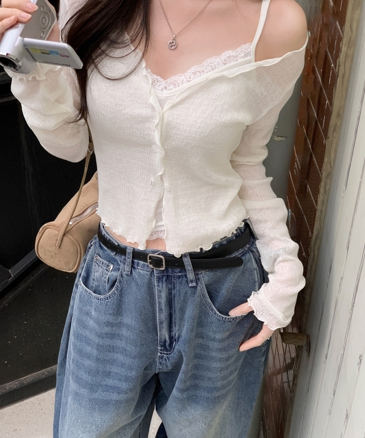 フリルシースルーニットカーディガン IVORY