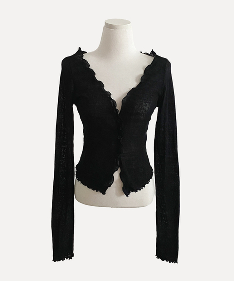 フリルシースルーニットカーディガン