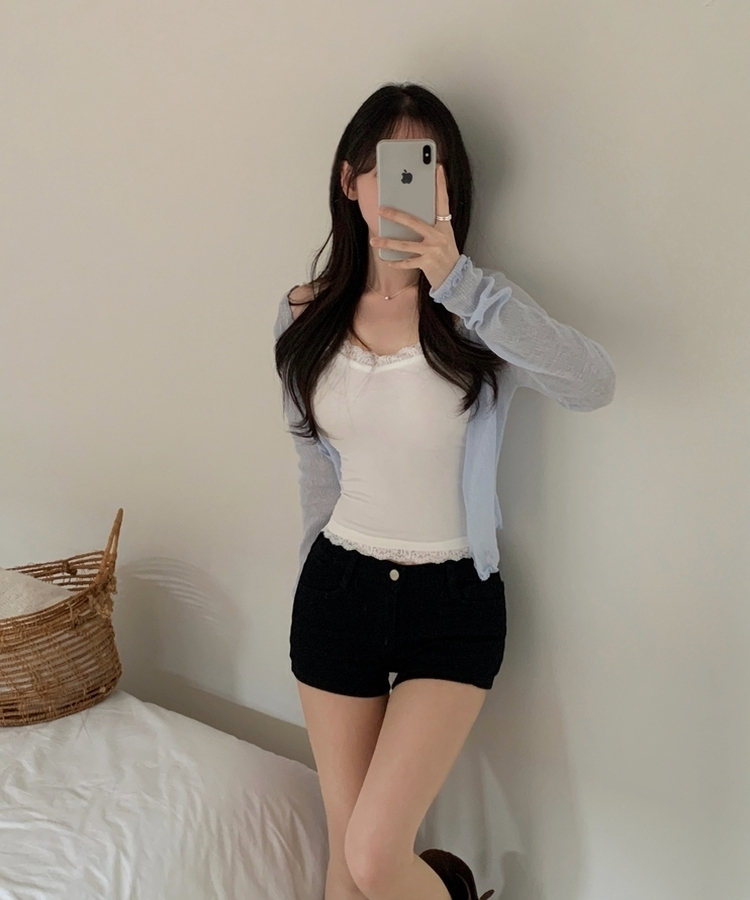 レースレイヤードスリムキャミソール IVORY