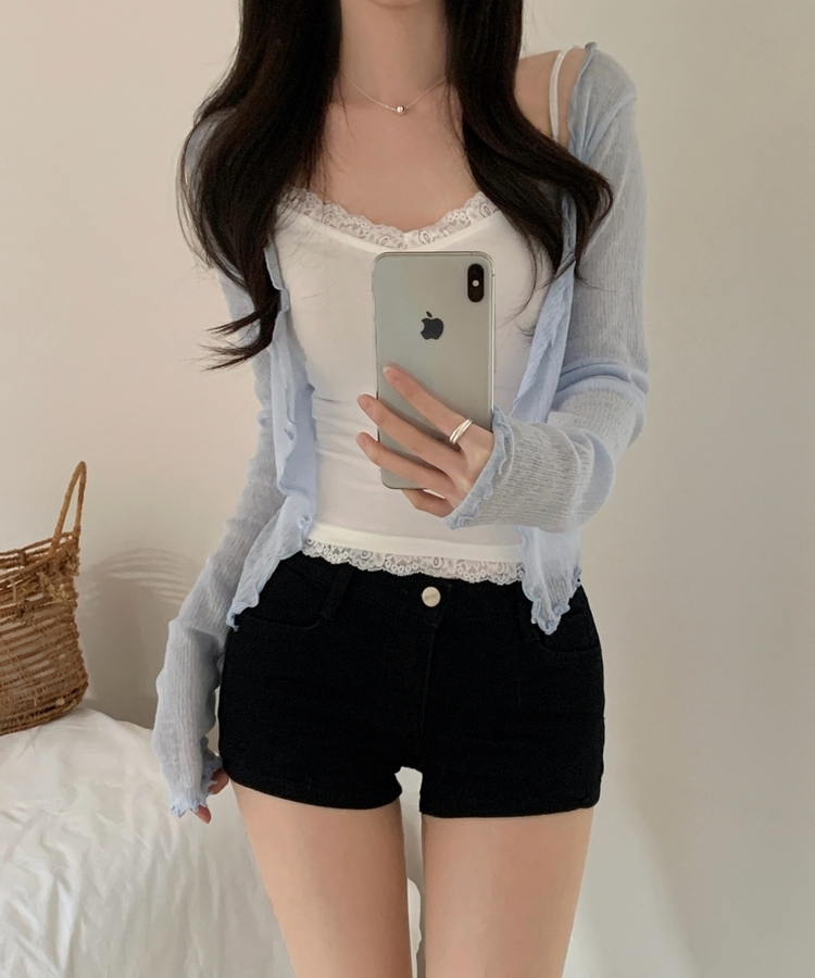 レースレイヤードスリムキャミソール IVORY