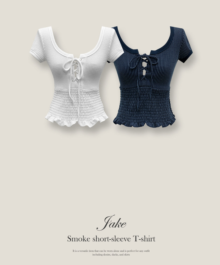 スモッキングフリル半袖Tシャツ