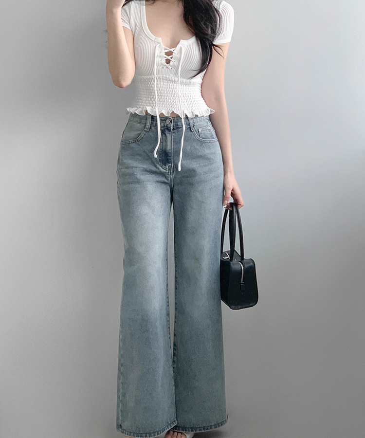 スモッキングフリル半袖Tシャツ IVORY