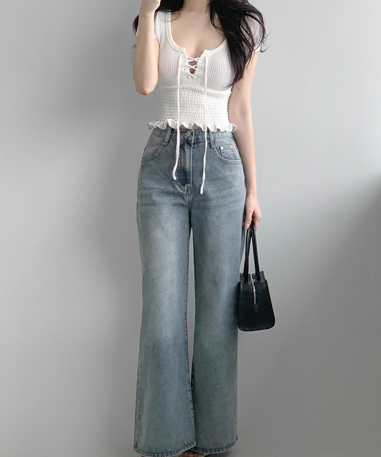 スモッキングフリル半袖Tシャツ IVORY