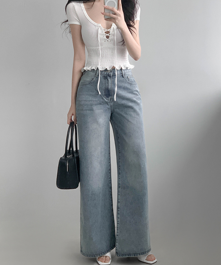 スモッキングフリル半袖Tシャツ IVORY