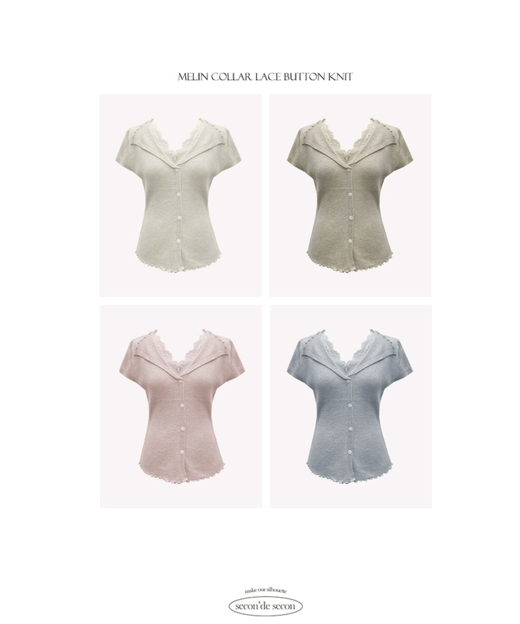 レースボタン半袖ニット