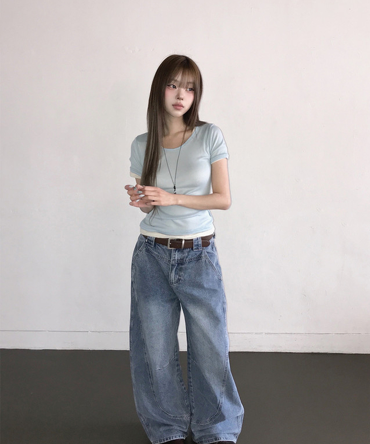 シースルーレイヤード半袖Tシャツ(11color) SKYBLUE