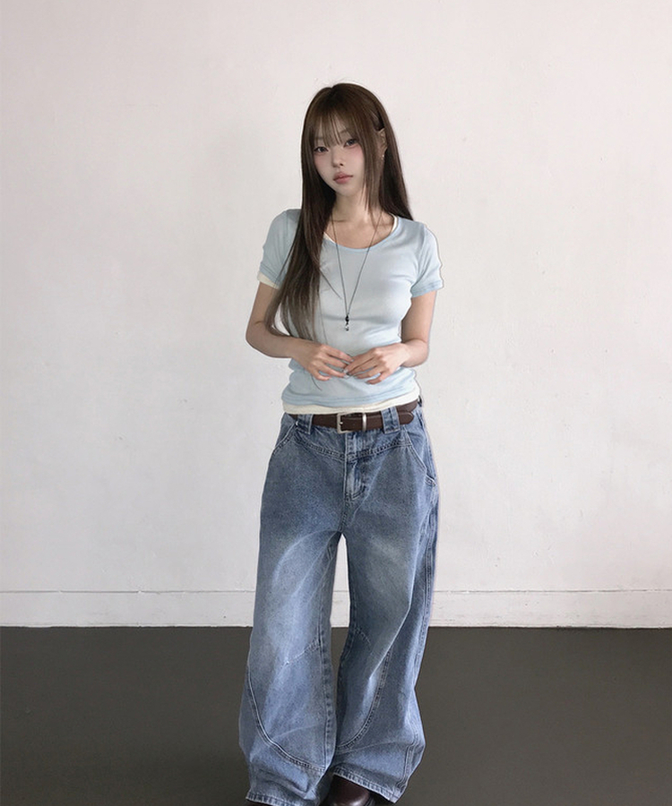 シースルーレイヤード半袖Tシャツ(11color) SKYBLUE