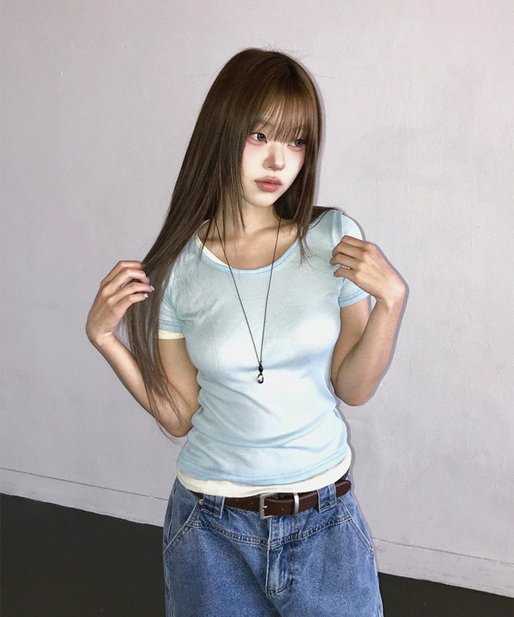 シースルーレイヤード半袖Tシャツ(11color) WHITE