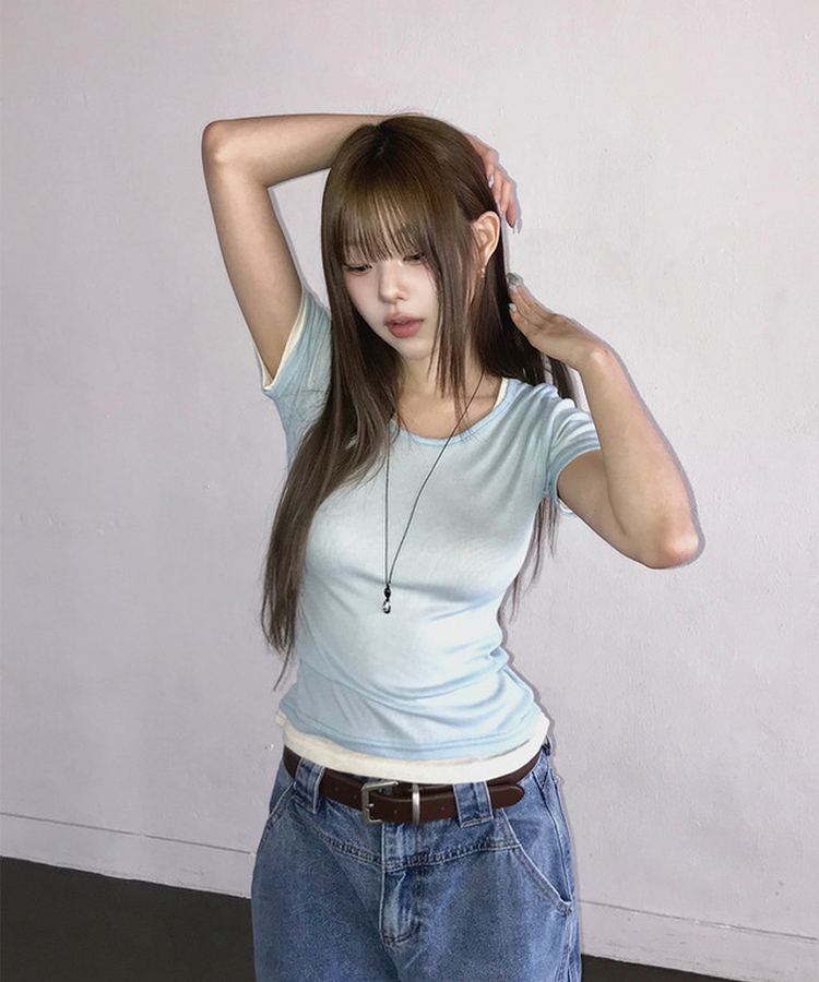 シースルーレイヤード半袖Tシャツ(11color) WHITE