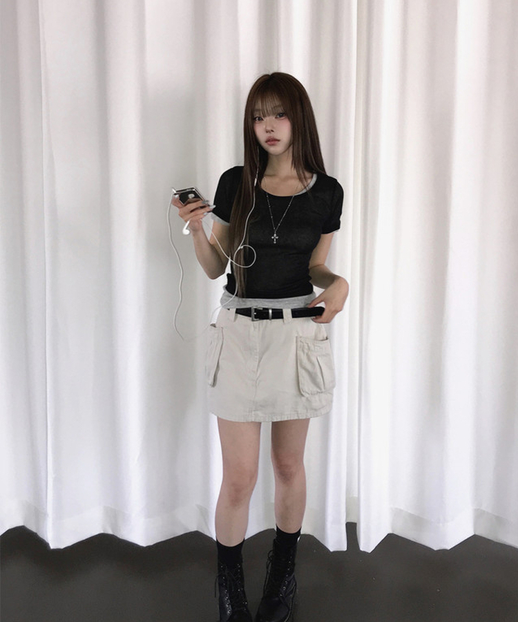 シースルーレイヤード半袖Tシャツ(11color) MERANGE GRAY