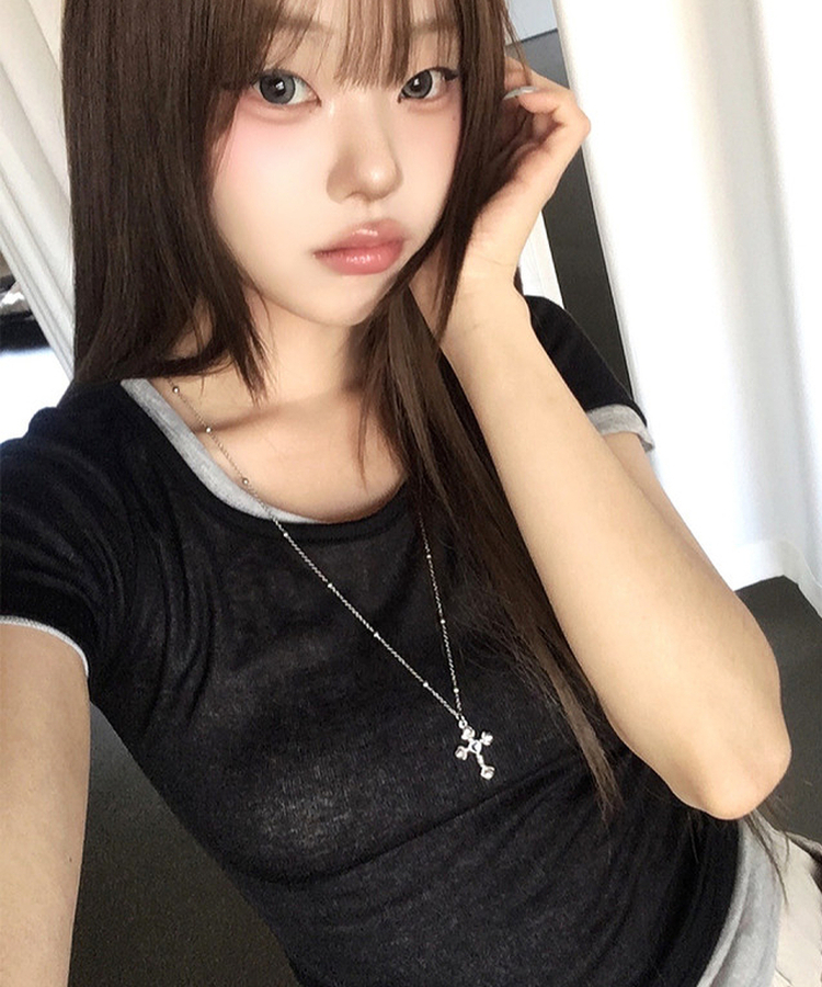 シースルーレイヤード半袖Tシャツ(11color) MERANGE GRAY