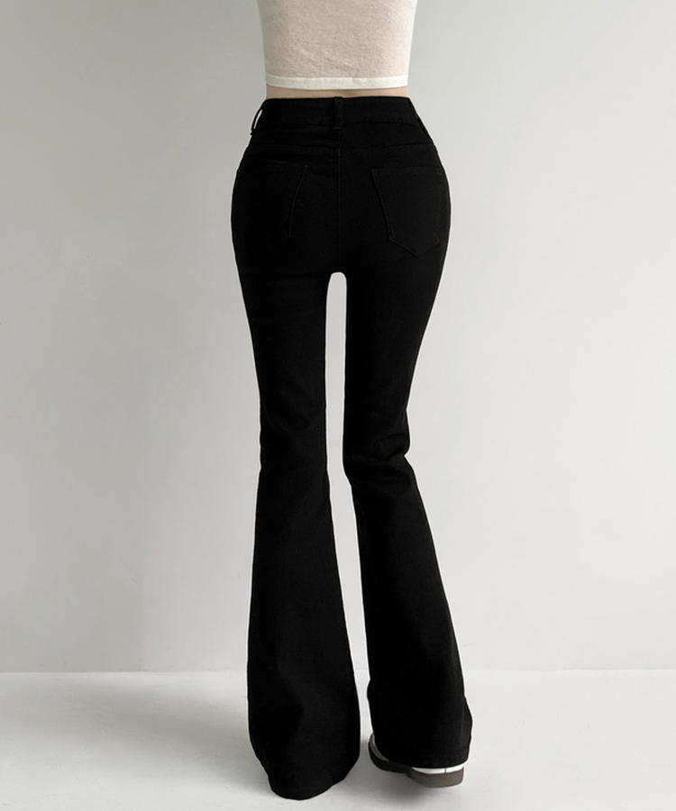 【丈別】骨盤パッドブーツカットパンツ BLACK