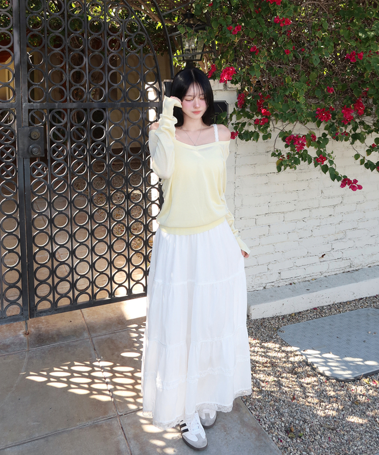 ティアードロングスカート WHITE