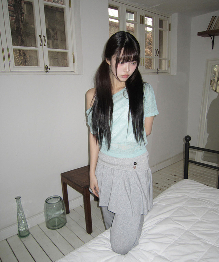 ローズレースオフショルダー半袖Tシャツ MINT