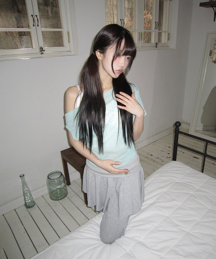 ローズレースオフショルダー半袖Tシャツ MINT