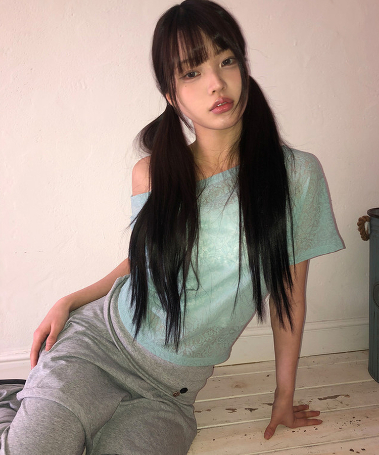 ローズレースオフショルダー半袖Tシャツ MINT