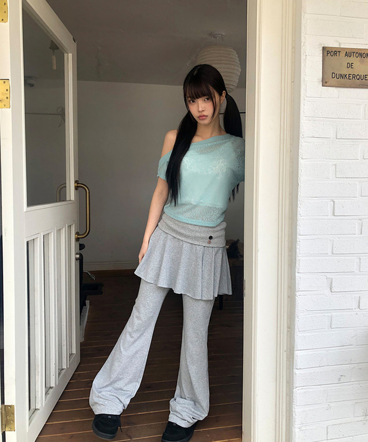 ローズレースオフショルダー半袖Tシャツ MINT