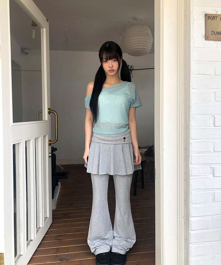 ローズレースオフショルダー半袖Tシャツ MINT