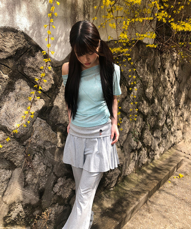 ローズレースオフショルダー半袖Tシャツ MINT