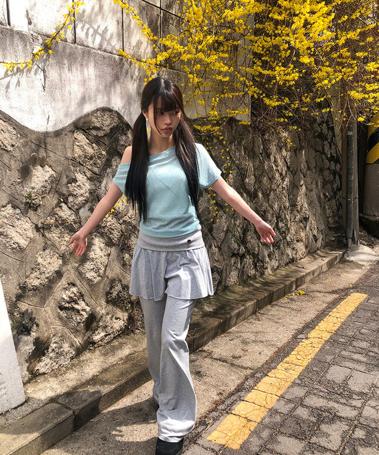 ローズレースオフショルダー半袖Tシャツ MINT