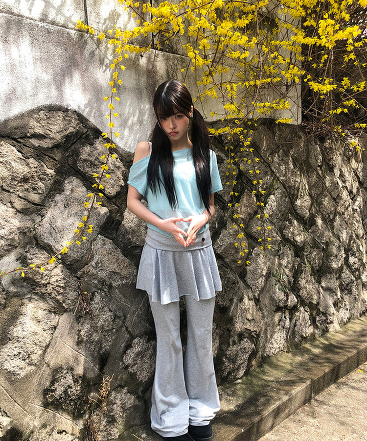 ローズレースオフショルダー半袖Tシャツ MINT