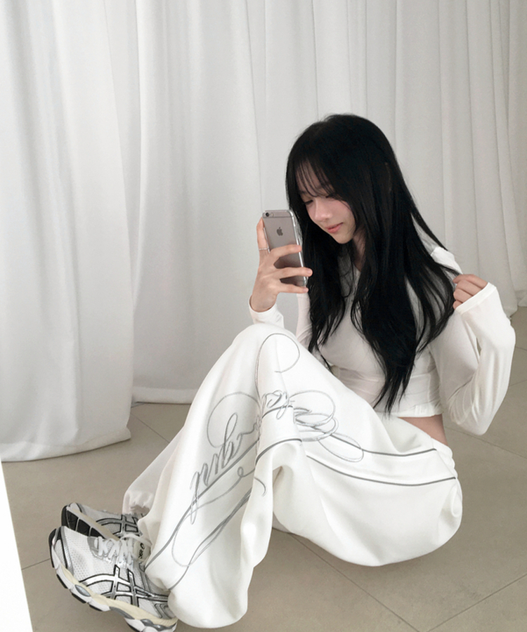 네킷 레터링 와이드 트레이닝 팬츠 밴딩 스트랩 스트링 포켓 벌룬 츄리닝 군살커버 하체커버 하비추천 힙무드 유니크 데일리 꾸안꾸 사계절템 화이트