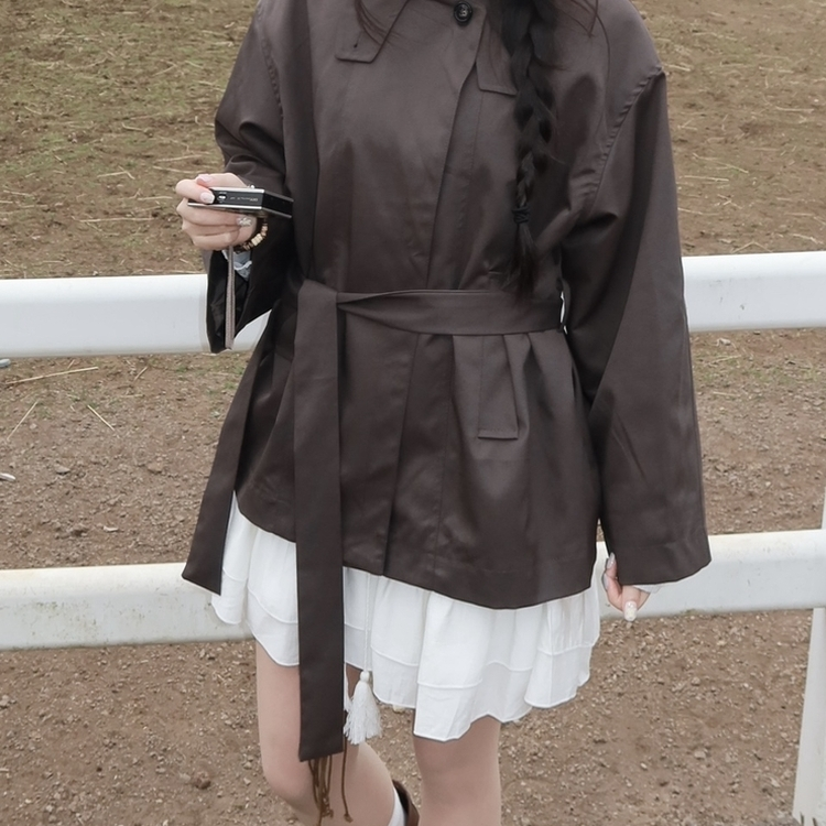 ハイネックベルトトレンチショートコートジャケット CHARCOAL