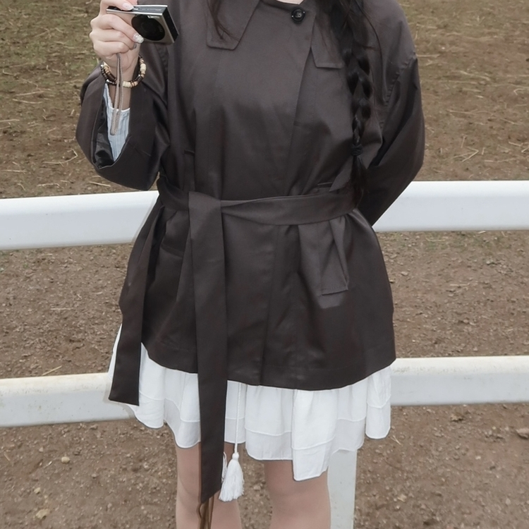 ハイネックベルトトレンチショートコートジャケット CHARCOAL