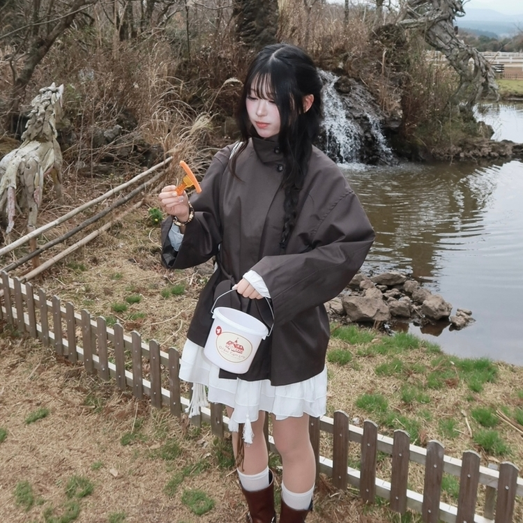 ハイネックベルトトレンチショートコートジャケット CHARCOAL