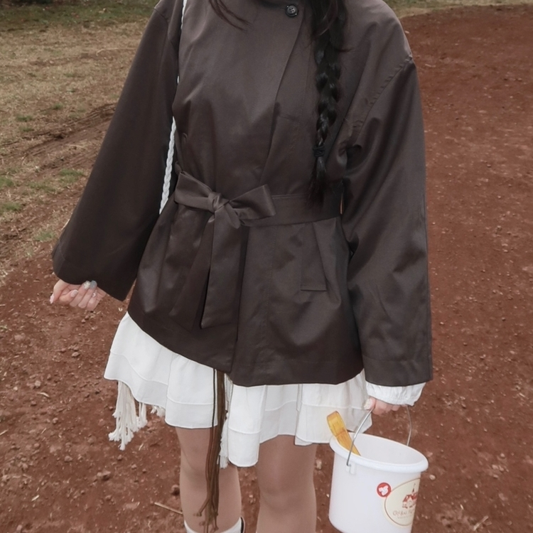 ハイネックベルトトレンチショートコートジャケット CHARCOAL