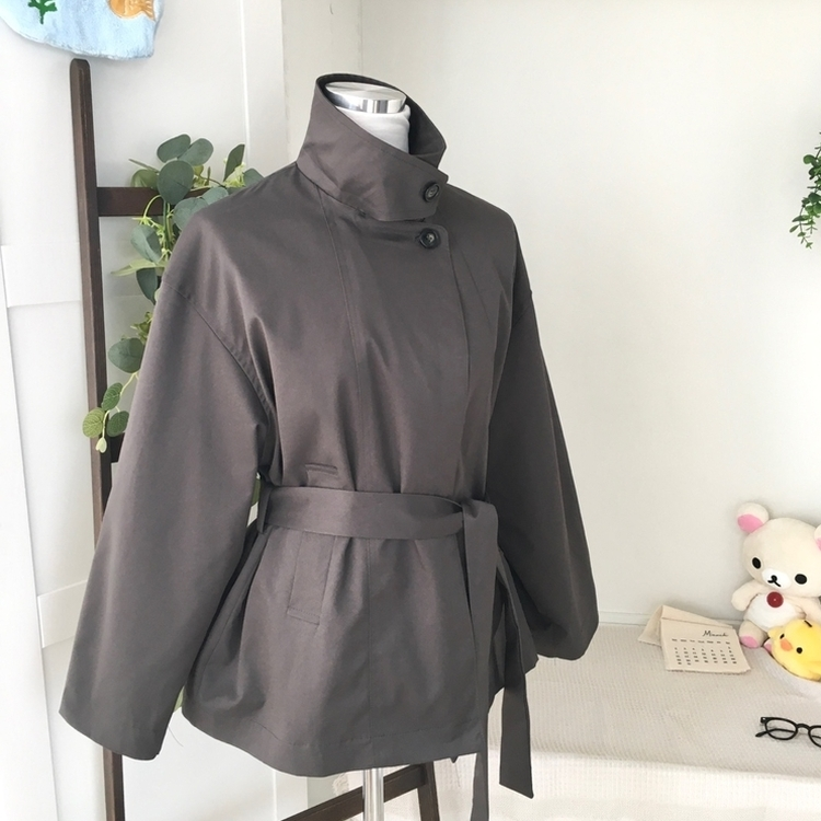ハイネックベルトトレンチショートコートジャケット