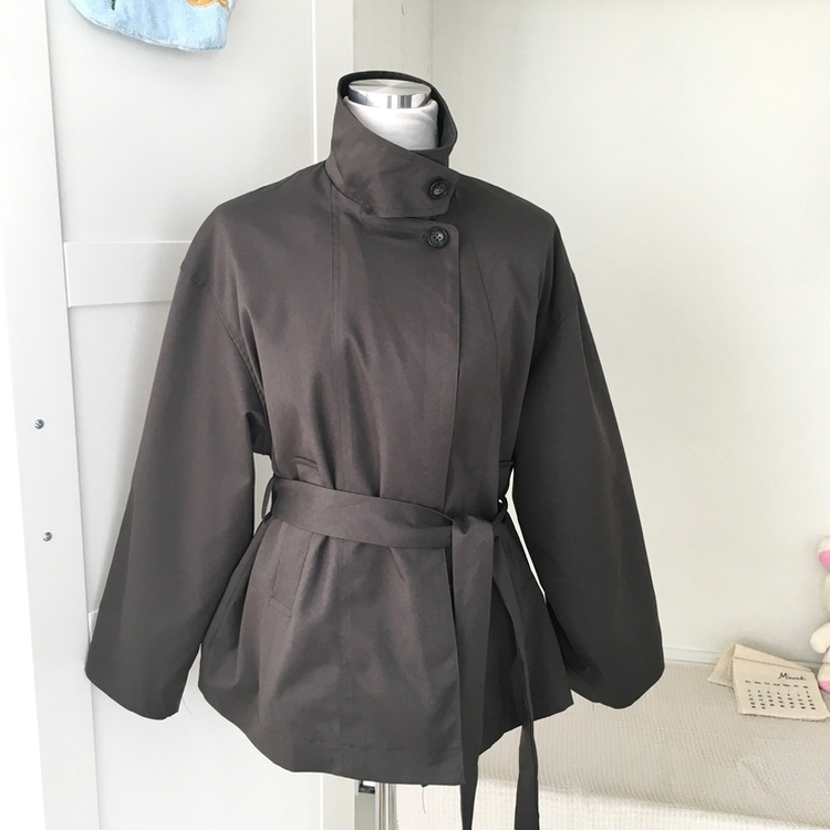 ハイネックベルトトレンチショートコートジャケット