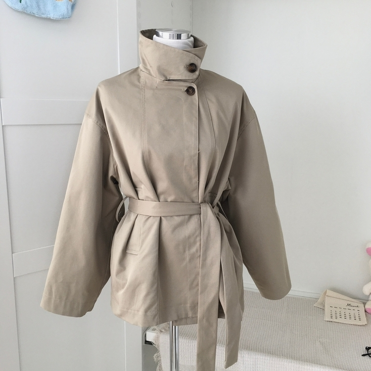 ハイネックベルトトレンチショートコートジャケット